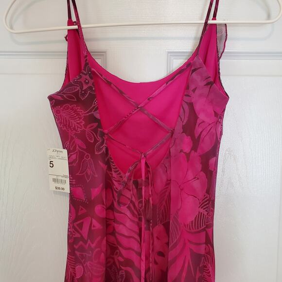 B Smart Y2k Floral Slip Dress Knee-length Lace-up Back Raspberry Purple Size 5/6 - Picture 5 of 9